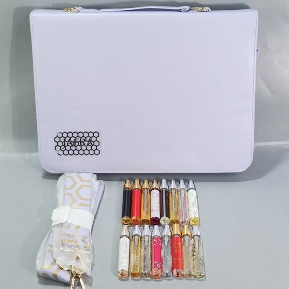 Jafra Mini 7ml Perfume 60 Bottle Storage Organizer Purple Travel Shoulder Bag - Picture 1 of 16